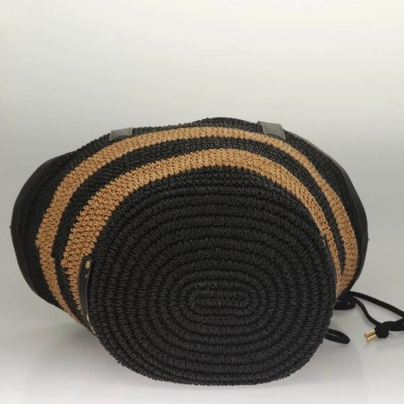 BURBERRY Blue Label Tote Bag Straw Gold Black Auth 132307 - Picture 6 of 16